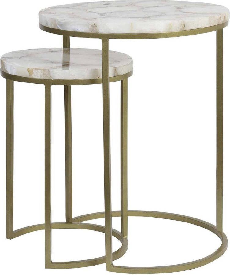 Light & Living Bijzettafel Axat Set van 2 stuks agaat antiek brons Rond