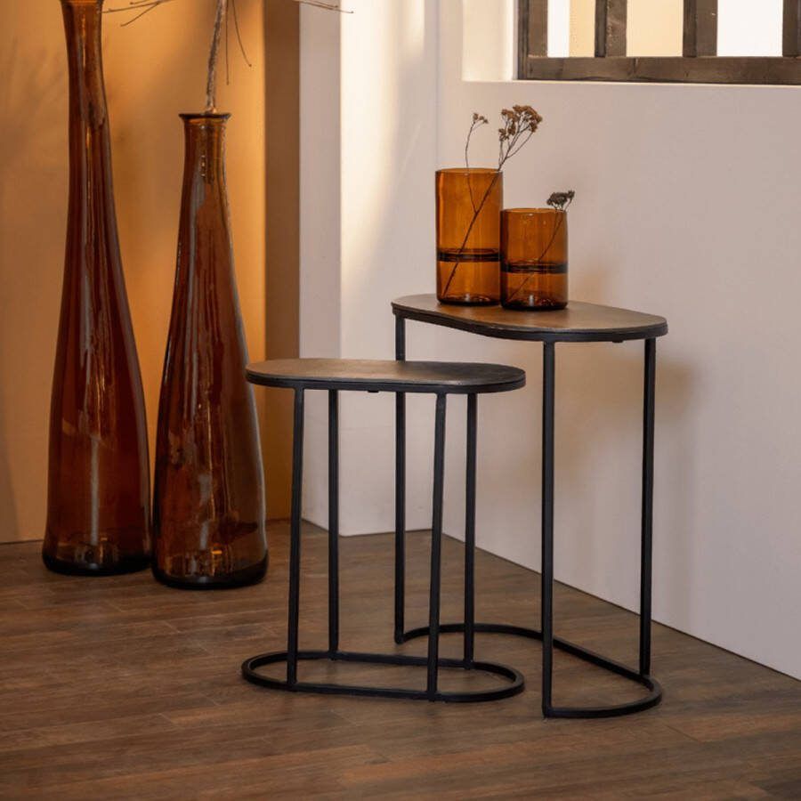 Light & Living Bijzettafel 'Bocov' Set van 2 stuks kleur Antiek Lood