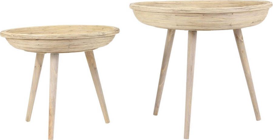 Light & Living Bijzettafel Colon Rotan Set van 2 stuks Naturel Rond