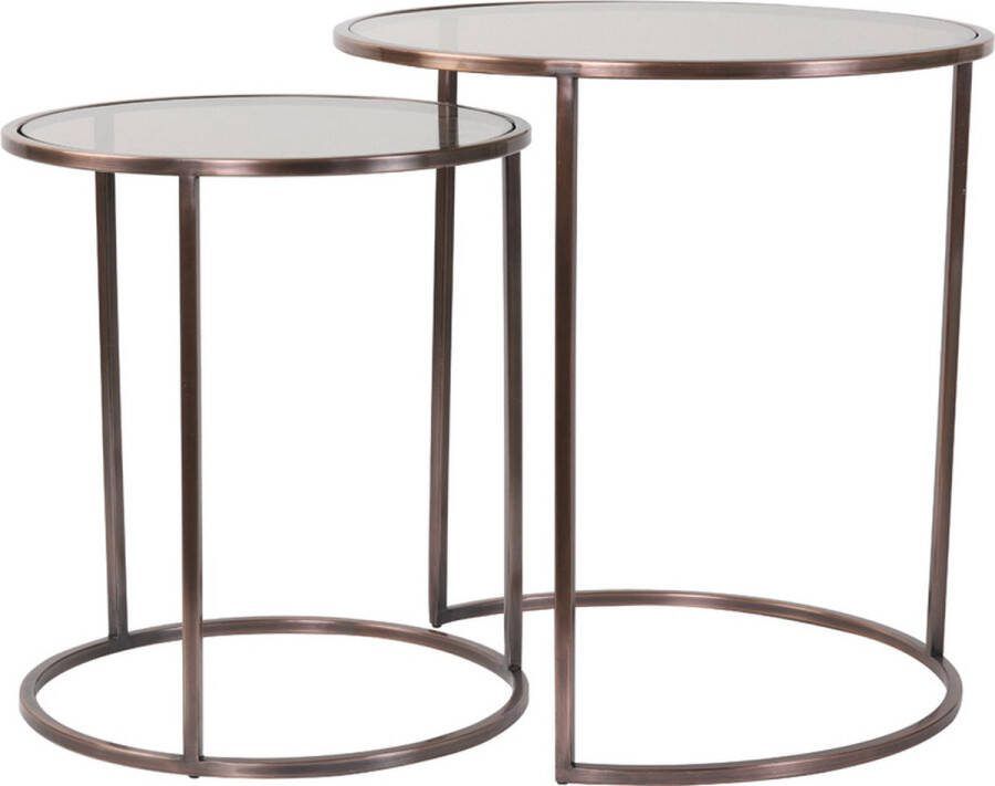 Light & Living Light&living Bijzettafel S 2 Ø40x45+Ø50x52 cm DUARTE gls bruin+ant...
