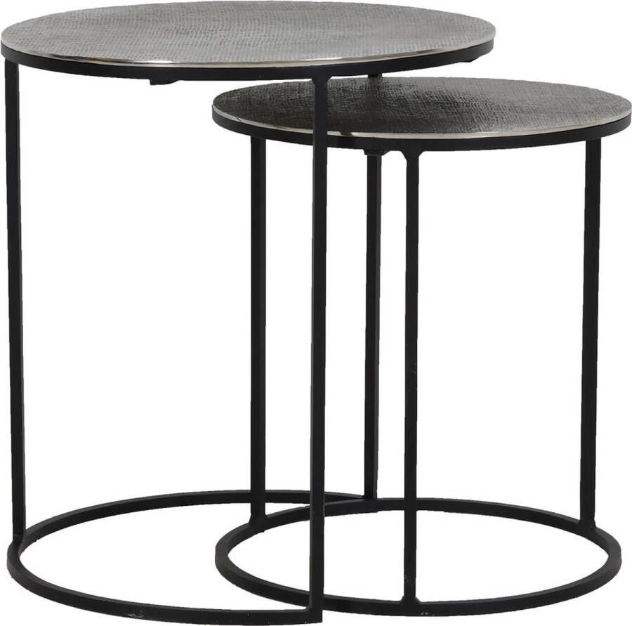 Light & Living Light&living Bijzettafel S|2 Ø41x46+Ø49x52 cm RENGO relief antiek lood