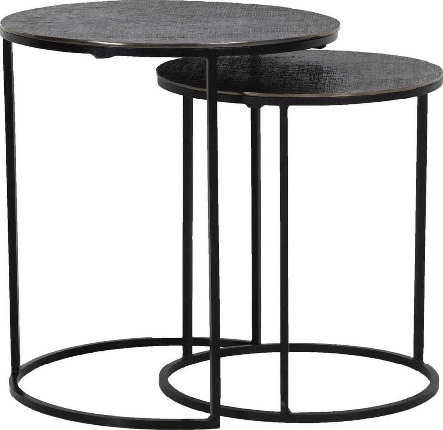 Light & Living Side table S 2 41x46+49x52 cm RENGO texture black nickel
