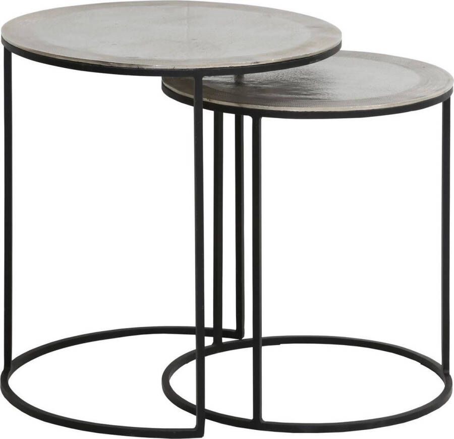 Light & Living Bijzettafel Talca Ø40x45+Ø49x50 5 cm Metaal Zilver Set van 2