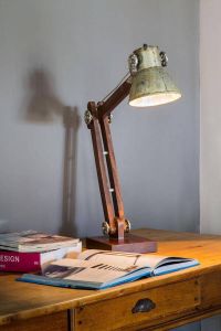 LichtXpert Light & Living Bureaulamp 58x18x55 Ekerd Hout Bruin Vintg Zilvr