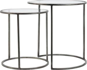 Light & Living Duarte Ronde Bijzettafel Vintage Tin Set 2 Ø40x45 + Ø50x52 cm