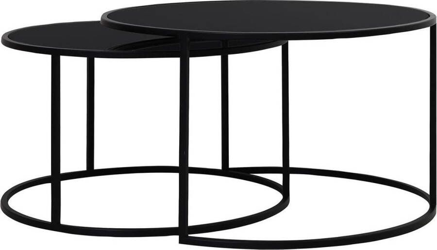 Light & Living Duarte Ronde Salontafel Glas Zwart Set 2 Ø75+Ø65 cm