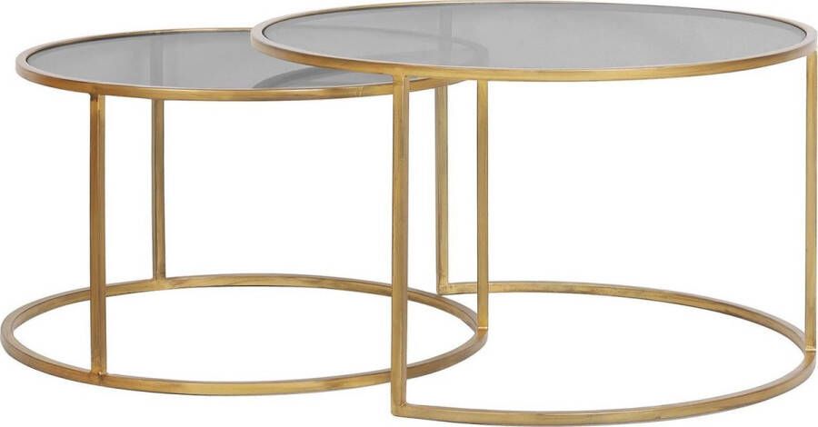 Merkloos Sans marque Light & Living Duarte Ronde Salontafel Smoke Glas Goud Ø65x39 cm + Ø75x44 cm