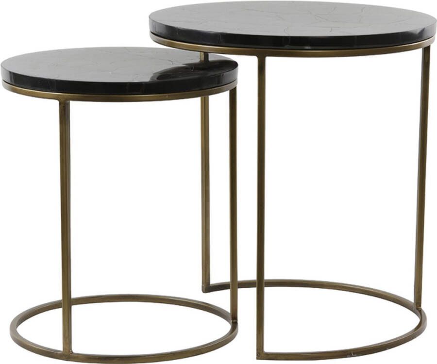 Light & Living Light&living Bijzettafel S 2 Ø40x45+Ø50x52 cm SOBRINA zw. agaat+ant. br