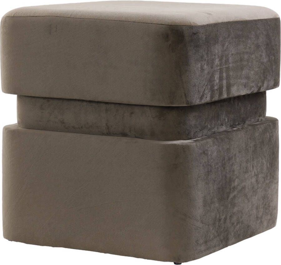 Light & Living Light&living Poef 40x40x42 5 cm PIAZZA velvet donker grijs-bruin - Foto 2