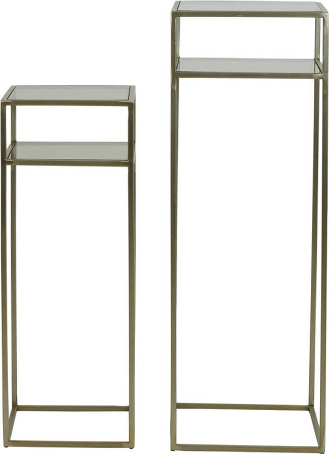 Light & Living Light&living Zuil S|2 30x30x80+35x35x100 cm BILO licht goud+glas bruin
