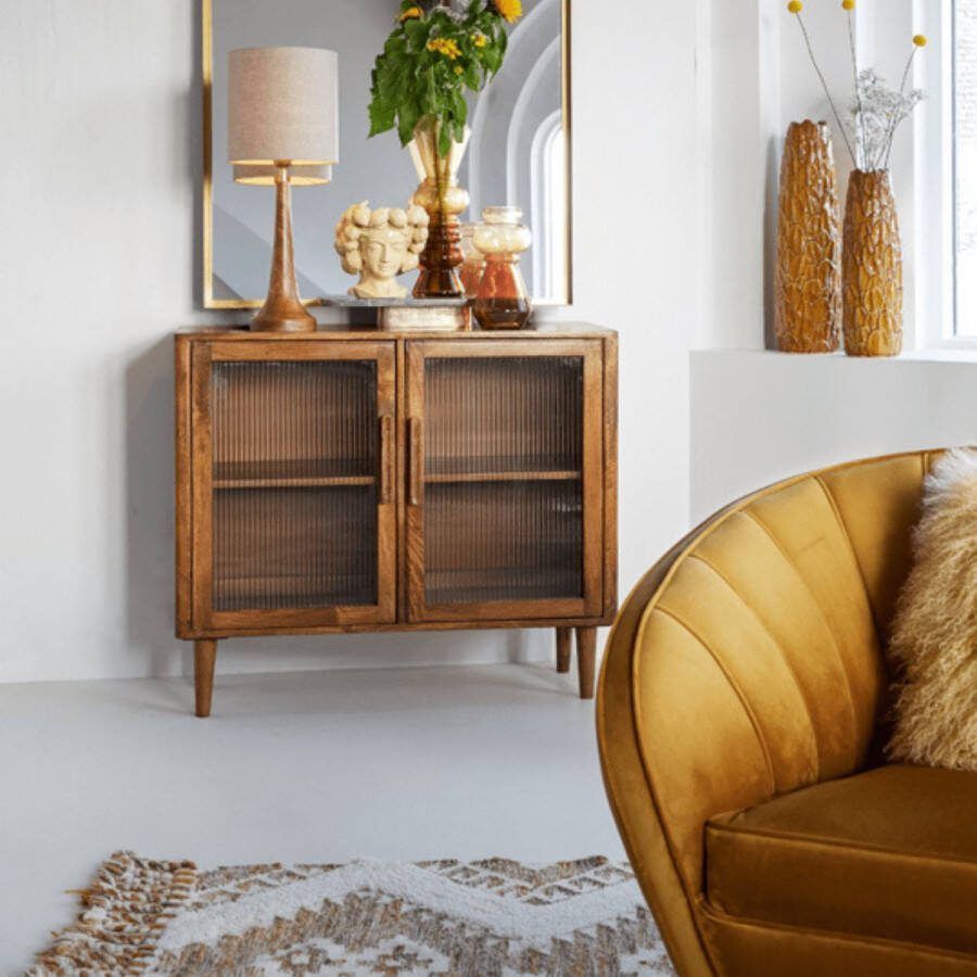 Light & Living Mocu kast 100x40x85 cm glas|hout bruin