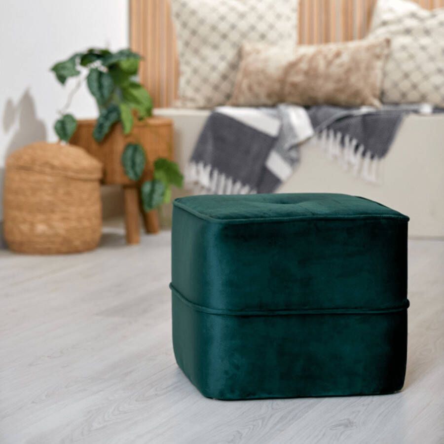 Light & Living Light&living Poef 40x40x35 cm KIKI velvet donker groen