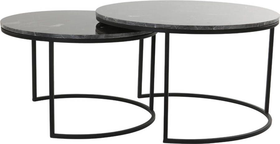 Light & Living Salontafel Alfio Set van 2 stuks bruin marmer+zwart Rond