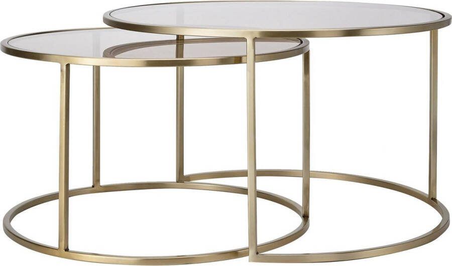 Light & Living Duarte Ø65x39+Ø75x44 cm salontafel set van 2 (Kleur: goud bruin)