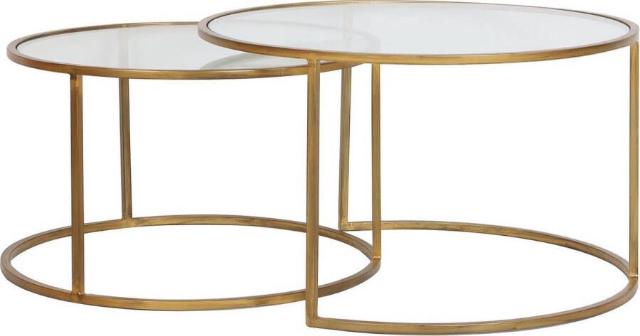 Merkloos Sans marque Light & Living Salontafel Duarte Glas Antiek Goud Ø75+Ø65cm