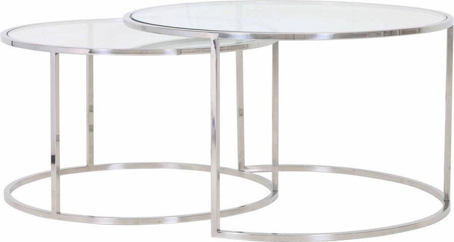Light & Living Salontafel Duarte Set van 2 stuks nikkel+glas Rond