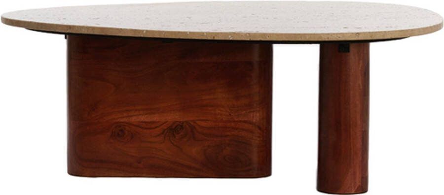 Light & Living Salontafel Mahelona Travertin en Acaciahout 90 x 72cm Bruin Organisch Japandi