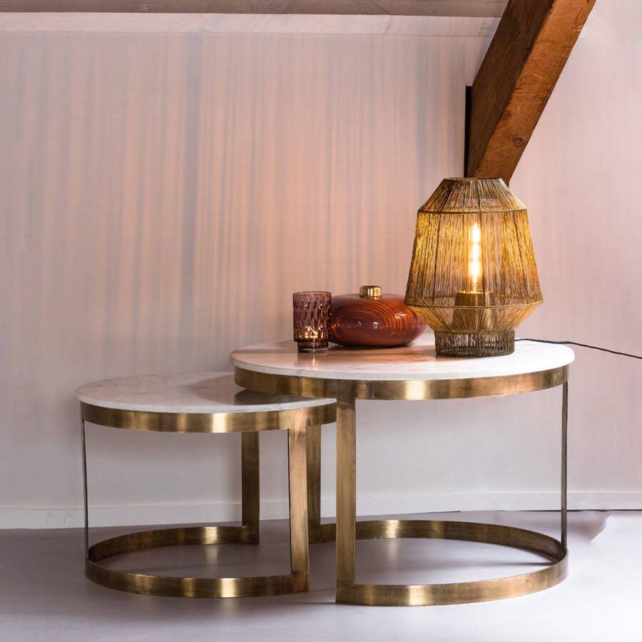 Light & Living Ronde Salontafel Perlato Wit Marmer Set van 2 stuks