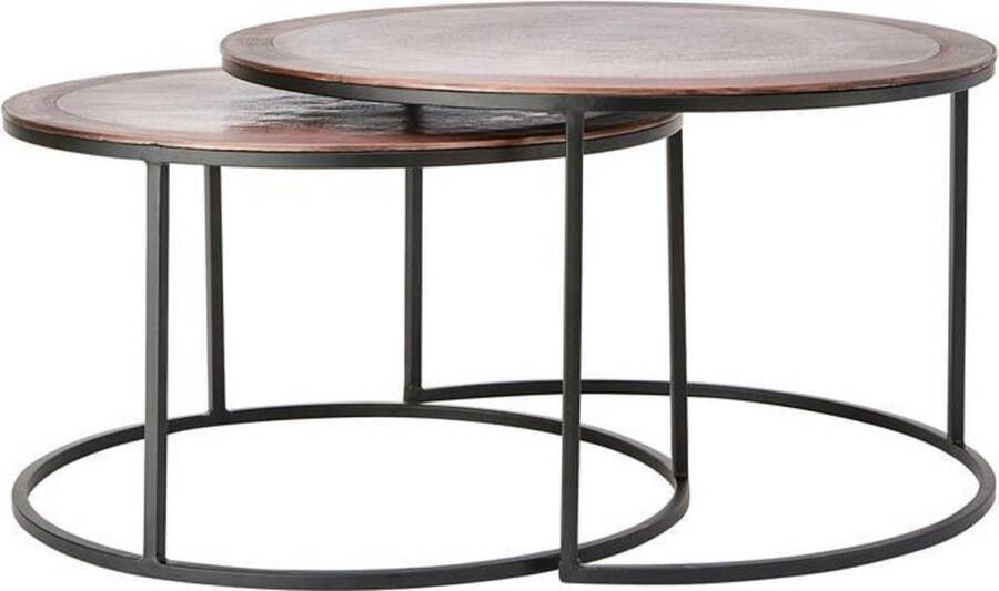 Light & Living Salontafel 'Talca' Set van 2 stuks 65 75cm kleur Antiek Koper Zwart