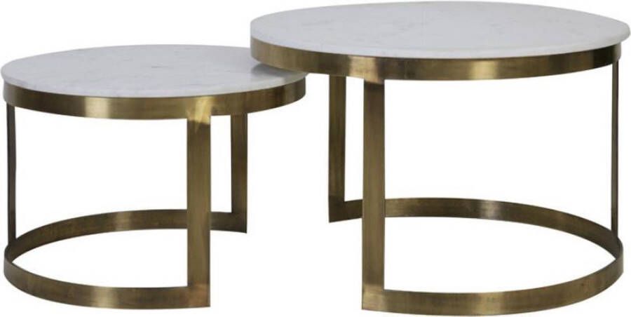 Light & Living Salontafel set PERLATO marmer metaal wit antiek brons
