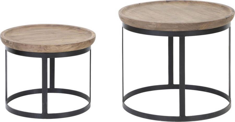 Light & Living Salontafel Machala Set van 2 stuks. Hout Zwart Rond