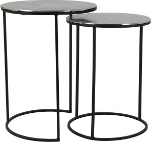 Light & Living Bijzettafel Thizas Nikkel Zwart Ø40+Ø35cm Klassiek