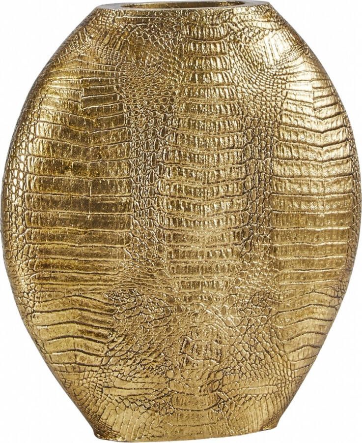 Light & Living Vaas Skeld S Goud 29 5x8x31 5cm Schild Vazen Krokodillen Vaas Antiek Brons Schildpad vaas Dierenprint Croco