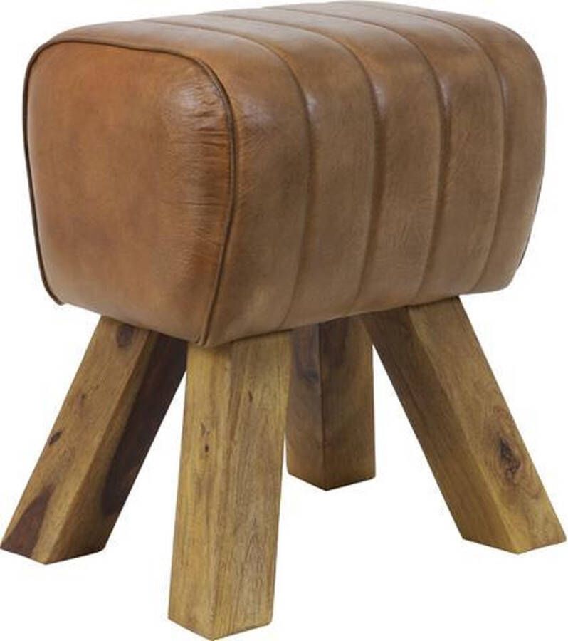 Light & Living Light&living Kruk 40x31x46 cm RAMY leer donker bruin+hout naturel