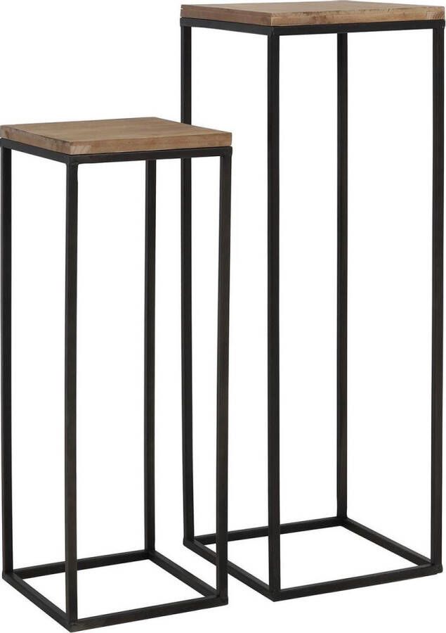 Light & Living Zuilen bijzettafels Yarula Set van 2 stuks zwart+hout
