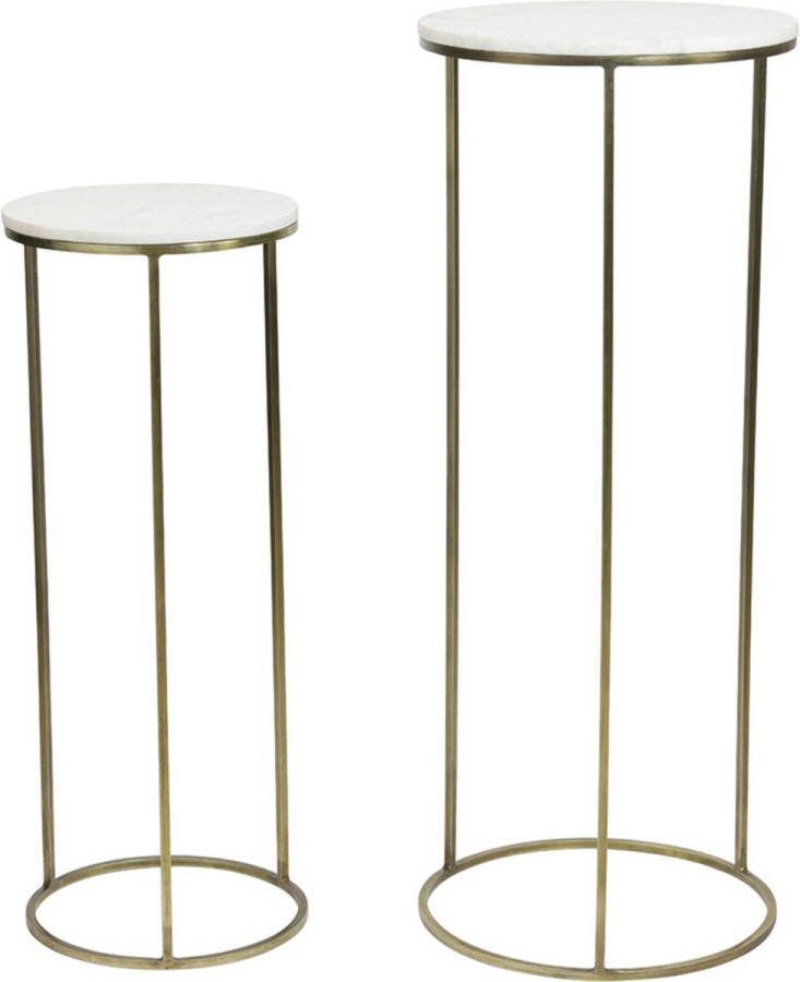 Light & Living Light&living Zuil S|2 Ø32x82+Ø41x102 cm RICARDO wit marmer+ant. brons