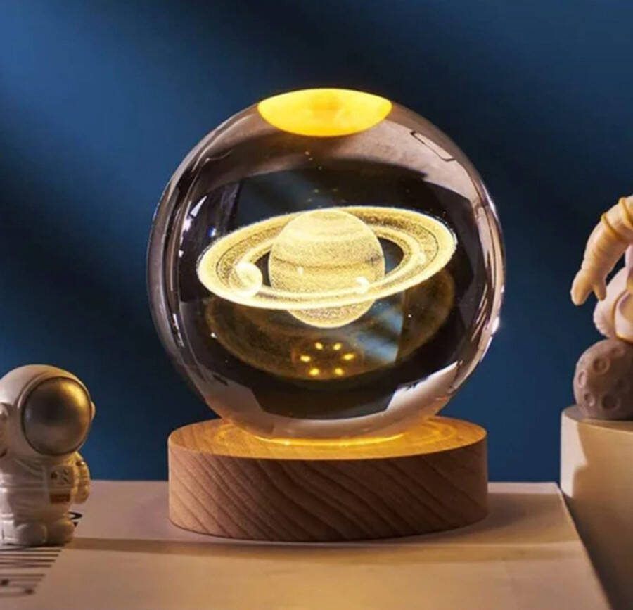 Lightdista Saturnuslamp 3D Kristallenbol Nachtlampje Kinderen LED Verlichting Planeten Lamp