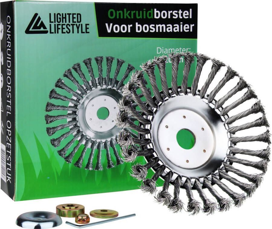 Lighted Lifestyle ™| Onkruidborstel voor bosmaaier Ø20cm Universele onkruidverwijderaar Bosmaaier gras onkruid trimmer Voegenborstel Max. Toerental 10.000 p m Inc. Adapterset