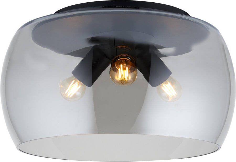 Lighto Moderne plafonnière zwart met rookglas 3-lichts Avalon