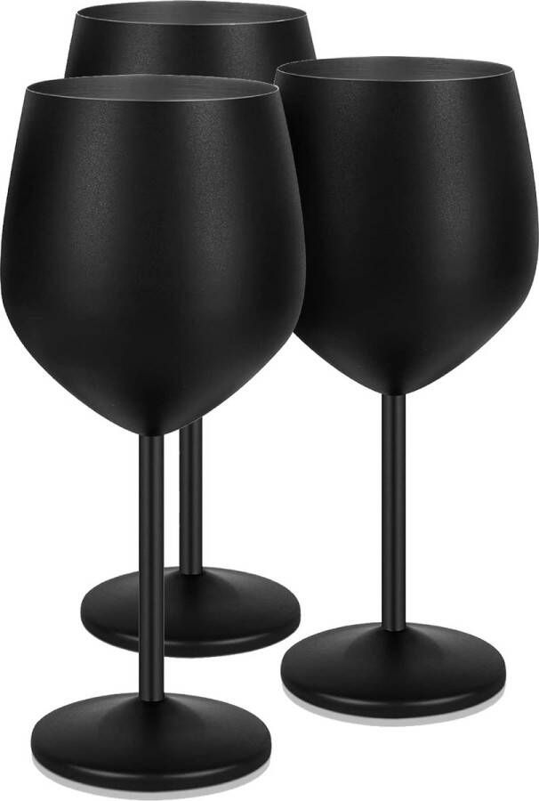 Ligrow Luxe Wijnglazen set Mat zwart RVS Set van 3 stuks 500 ml