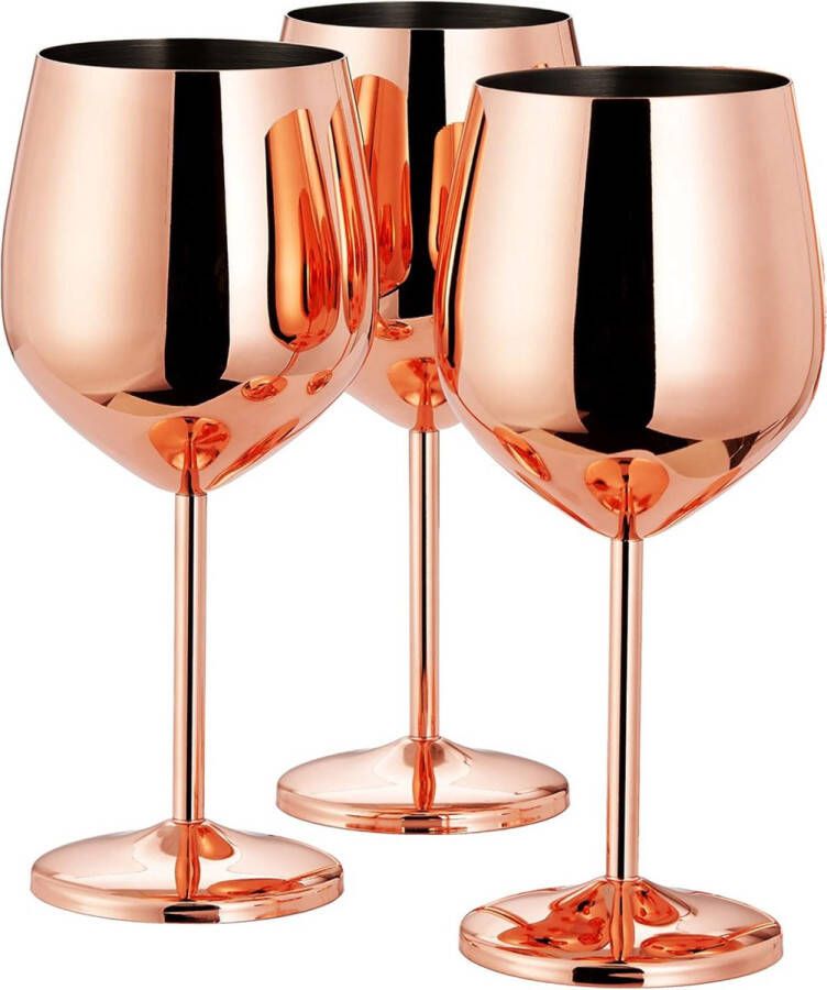 Ligrow Luxe Wijnglazen set Rosé-Goud RVS Set van 3 stuks 500 ml