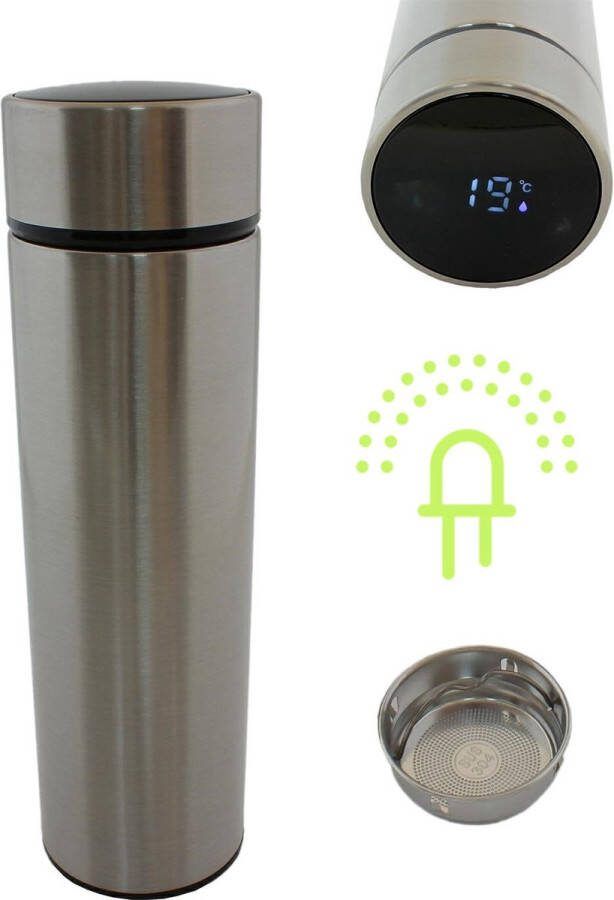 Lilaled Slimme Thermosfles met LCD temperatuur Display Isolatiefles 0 5 Liter Dubbelwandige Thermosfles Thermosbeker Isoleerfles Thermoskan Travel Mug Koffiebeker RVS