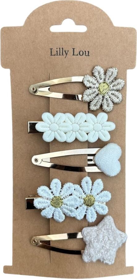 Lilly Lou Haarspeldjes Haarclips aligatorspeldjes 5 cm beige wit goud 5 stuks meisje peuter kleuter handgemaakt