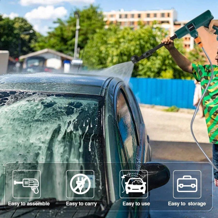 Lima Borstelloze Elektrische Hogedrukreiniger 6 in 1 Carwash Waterpistool Tuinspuitpistool Inclusief 1 accu