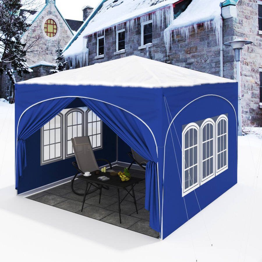 Lima Opvouwbaar tuinhuisje met 4 zijwanden Partytent waterafstotend UV bescherming Afmeting 3mx3m In hoogte verstelbaar- Blauw