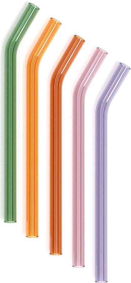 Lime Glazen rietjes Gekleurd 5 Stuks Incl. reinigingsborstel