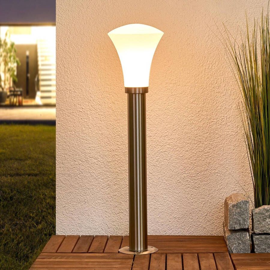 Lindby Padverlichting zuillampen 1licht roestvrij staal glas H: 72 cm E27 roestvrij staal wit