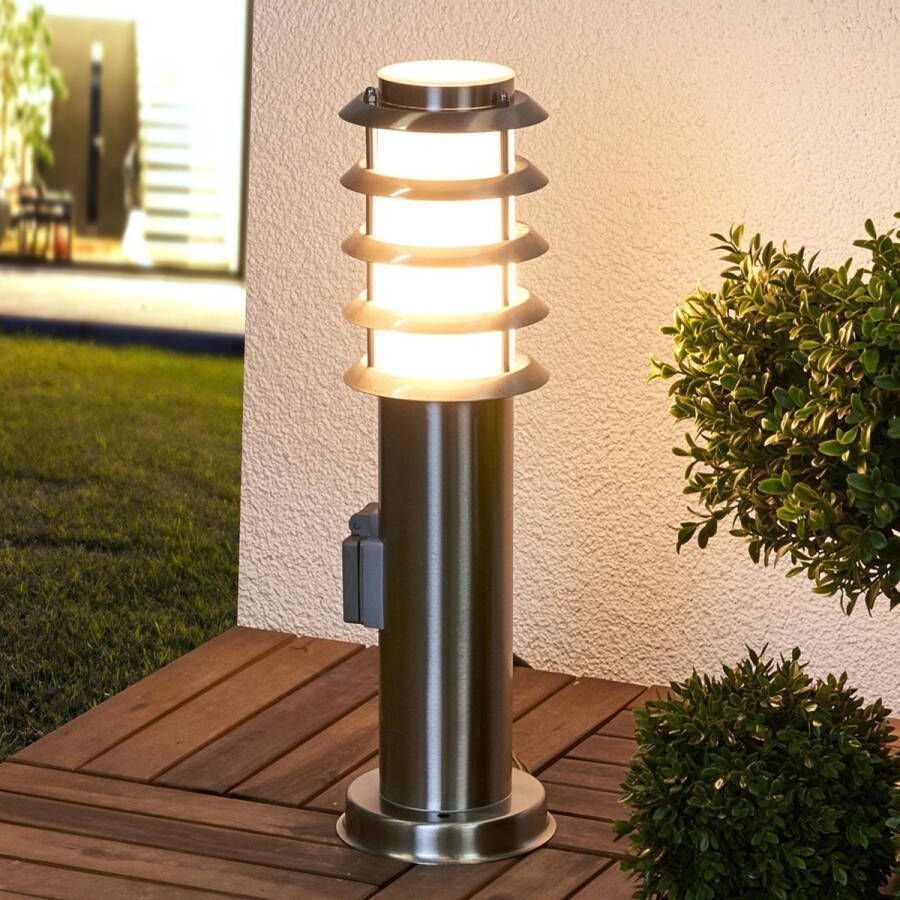 Lindby buitenlamp 1licht roestvrij staal polycarbonaat H: 45 cm E27 roestvrij staal wit