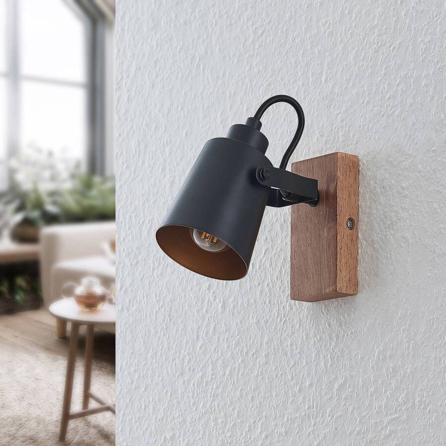Lindby buitenspot 1licht ijzer rubberhout H: 13.5 cm E14 zwart donker hout