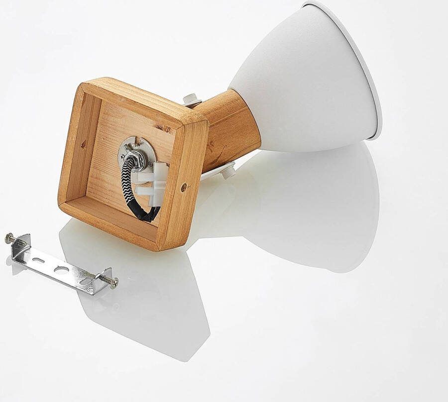 Lindby buitenspot 1licht metaal dennenhout H: 17 cm E14 licht hout wit