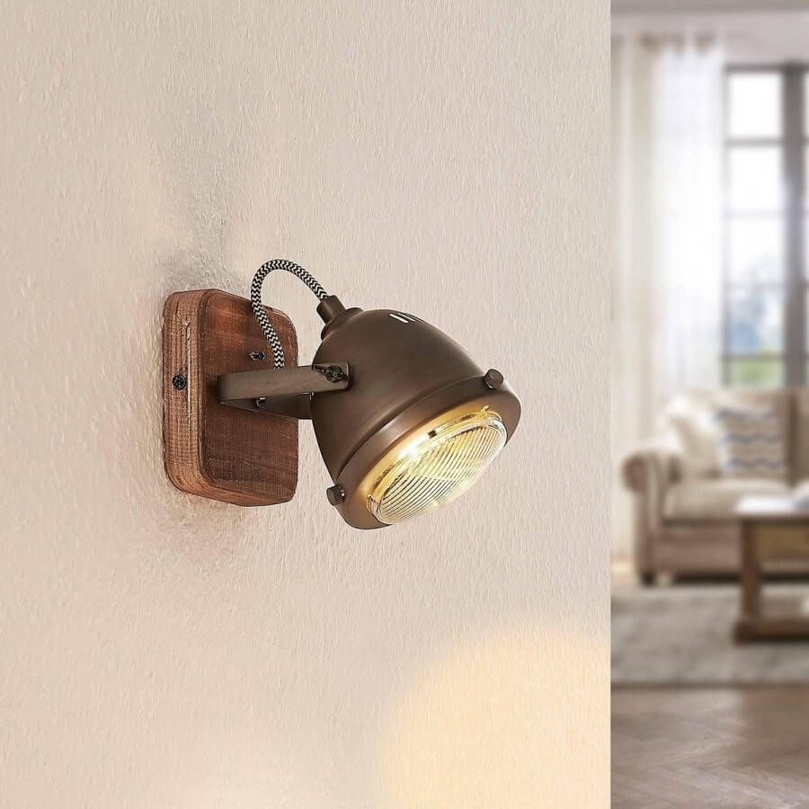Lindby buitenspot 1licht metaal hout H: 12.3 cm GU10 zwart bruin