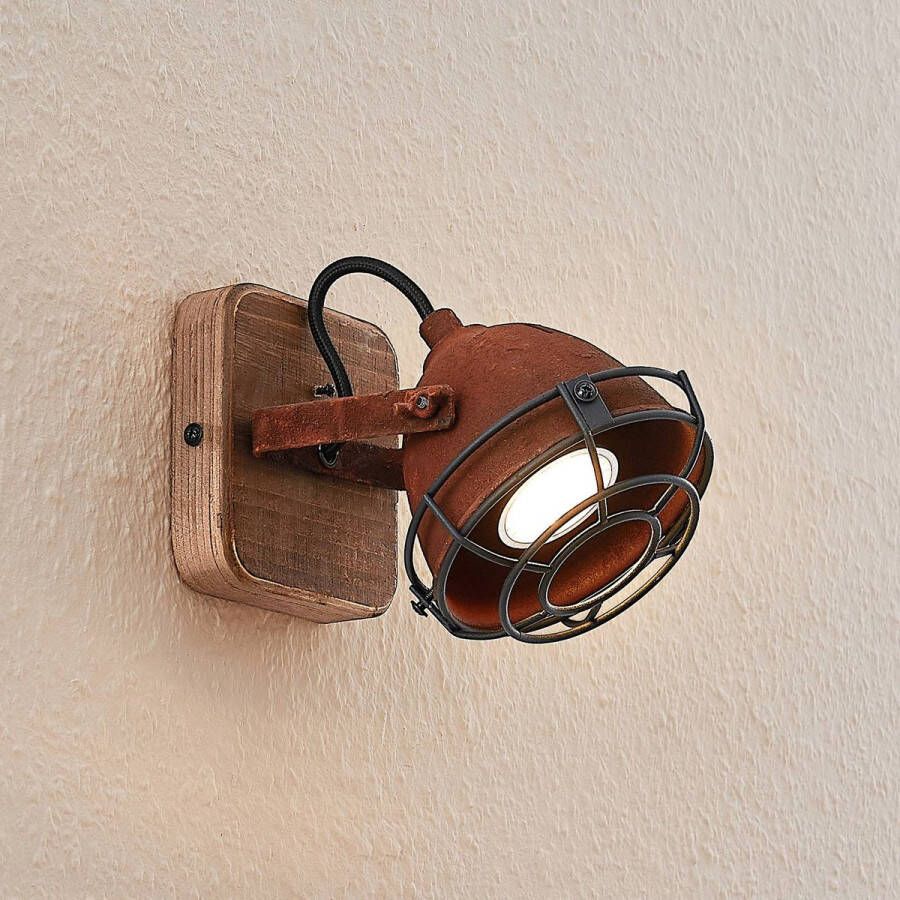 Lindby buitenspot 1licht metaal hout H: 13.5 cm GU10 roestbruin bruin