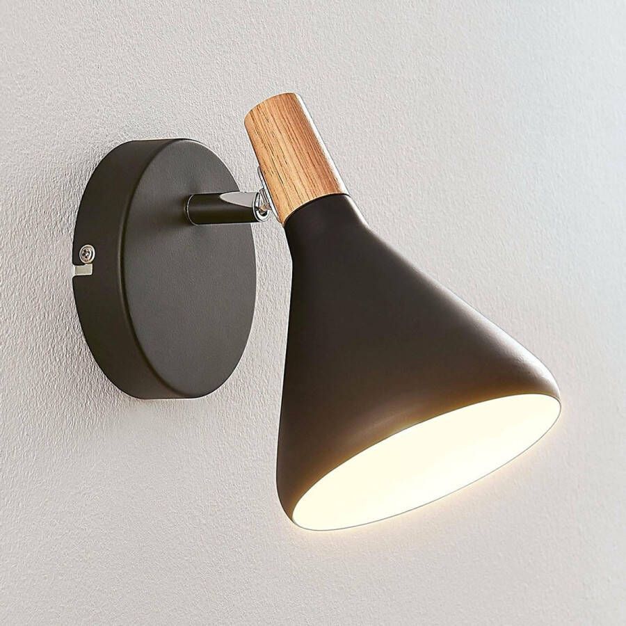 Lindby buitenspot 1licht metaal hout H: 17 cm E14 zwart licht hout