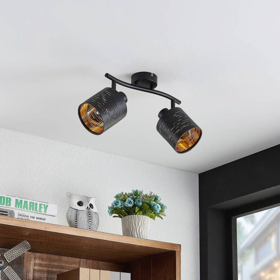 Lindby buitenspot 2lichts ijzer kunststof H: 21.9 cm E14 zwart goudkleurig