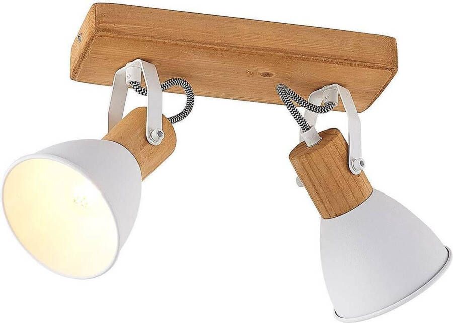 Lindby buitenspot 2lichts metaal dennenhout H: 23 cm E14 licht hout wit