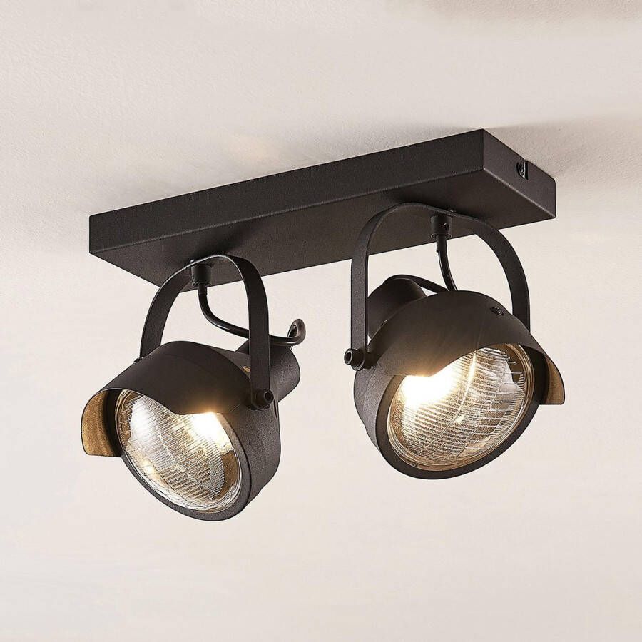 Lindby buitenspot 2lichts metaal glas H: 21.5 cm GU10 zwart